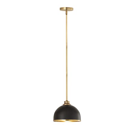 Z-Lite Landry 1 Light Pendant, Matte Black & Rubbed Brass 1004P10-MB-RB